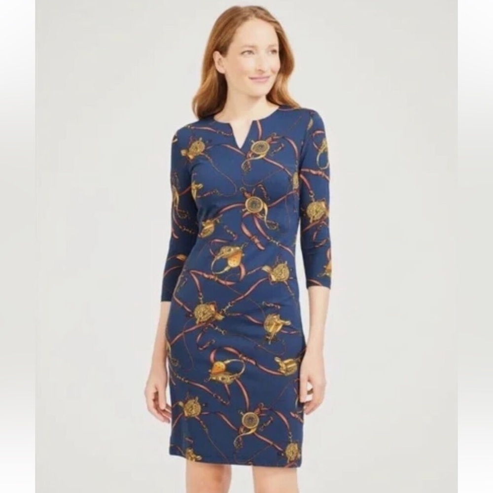 J. McLaughlin Navy and Gold Patterned Dress